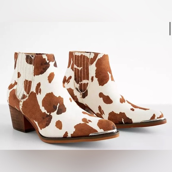 Arider Girl Shoes - Arider Girl Dolly Cow Print Ankle Boot Brown and White women size 5.5